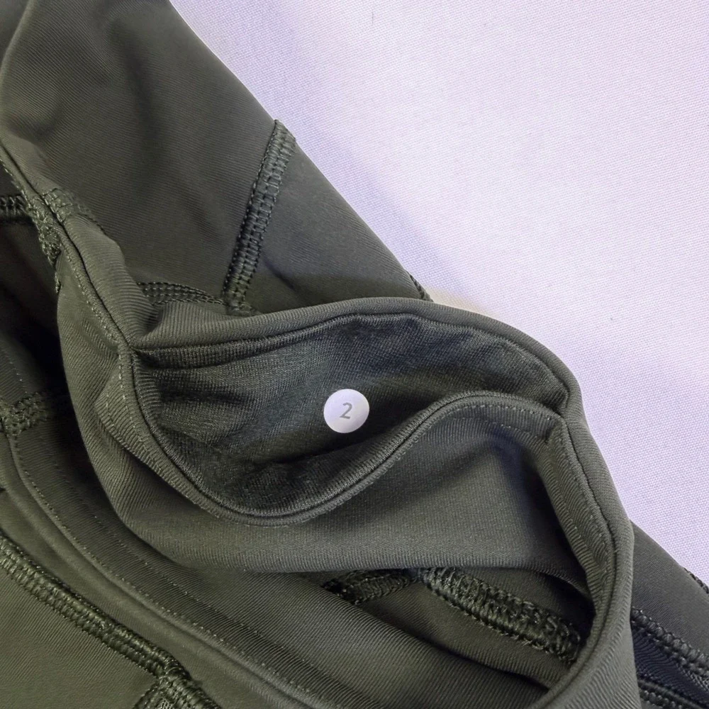 Lululemon Tight Stuff Crop II Dark‎ Olive Green Mesh Running Tights Yoga Size 2
